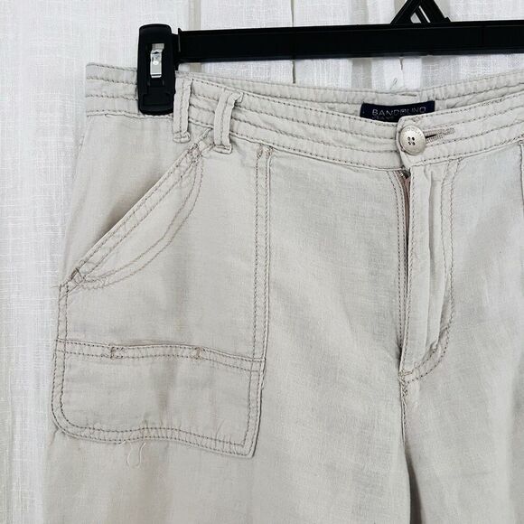 Bandolino Colette Cream Color Linen Blend Side Tie Lightweight Capri Pants - 10 - Picture 3 of 9